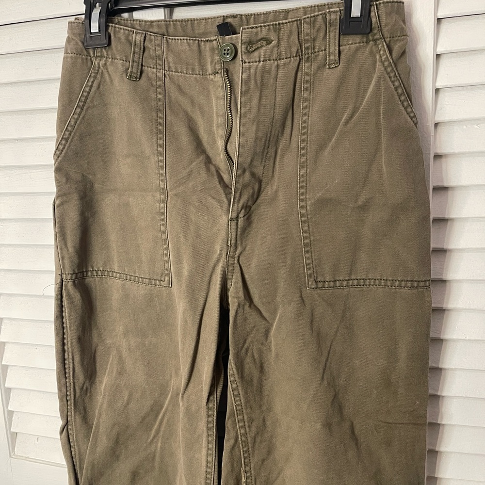 Army green straight high waisted cargo pants.